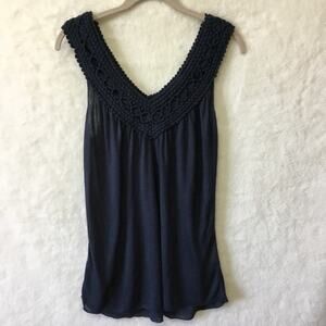 Matty M Navy Crochet Design Sleeveless Top
